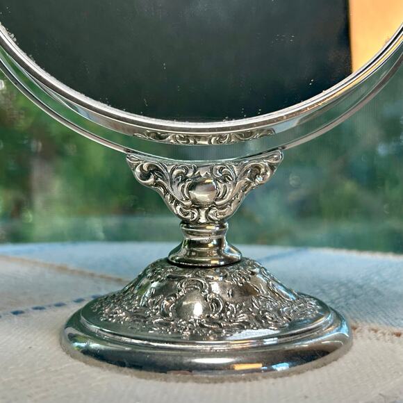 Vintage Ornate Silver Tone Vanity Mirror – Double Sided - Picture 11 of 15